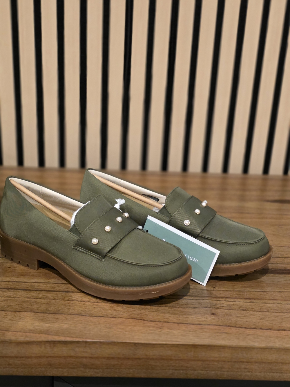 REVITALIGN Olive Green Pearl-Accent Slip-On Loafers